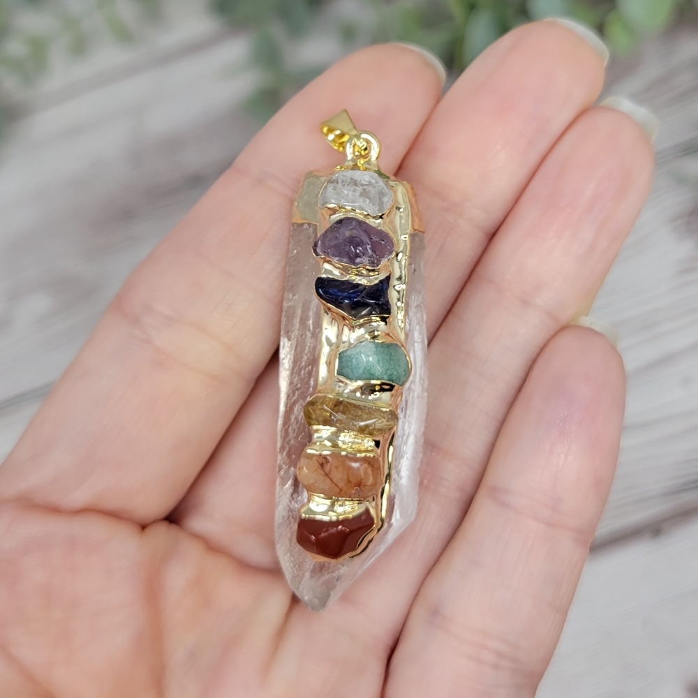 Natural Raw Quartz Point Chakra Pendant From Brazil